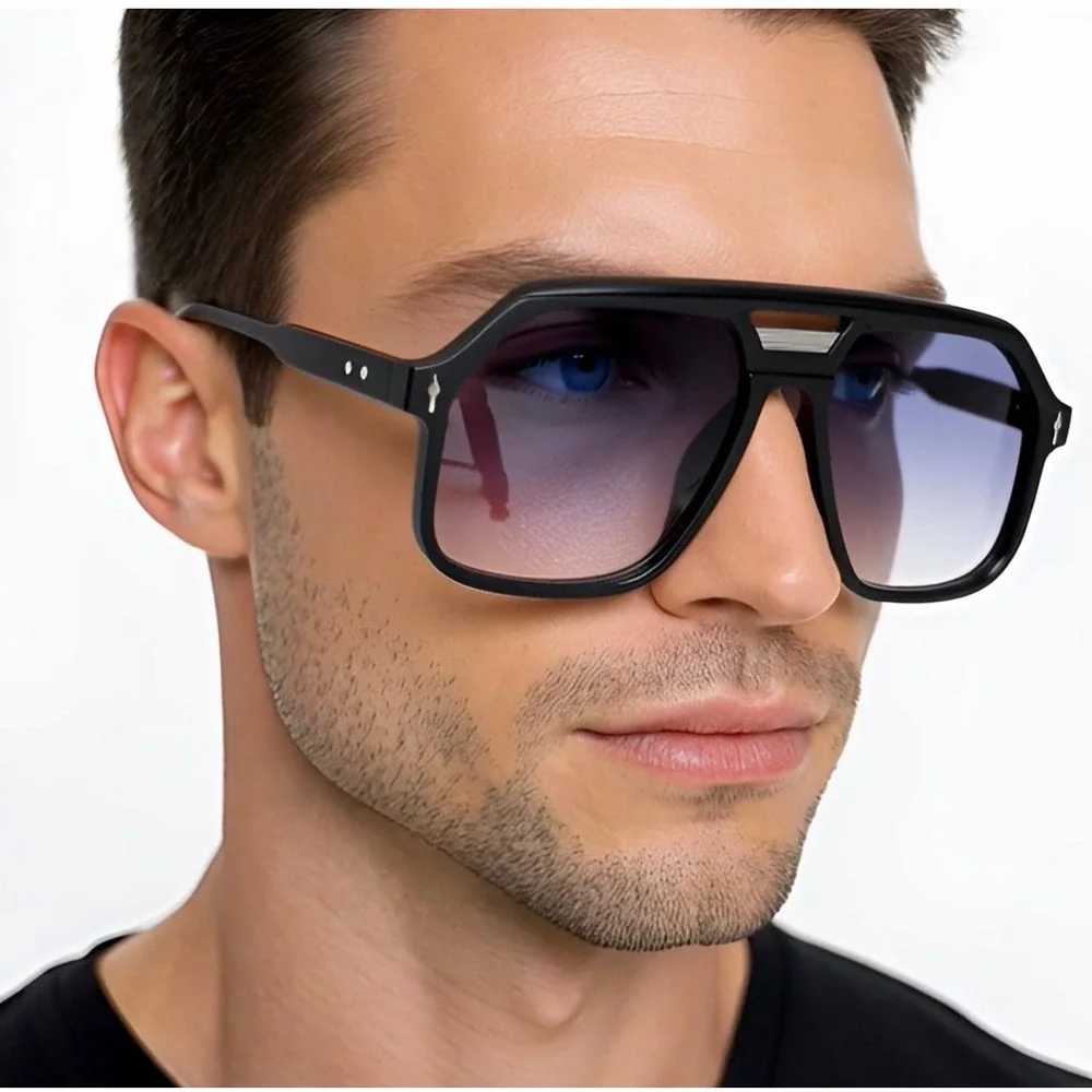 Mens Oversized Square Hip Hop Sunglasses Black Frame Gradient Lens‎ Lentes Gafas
